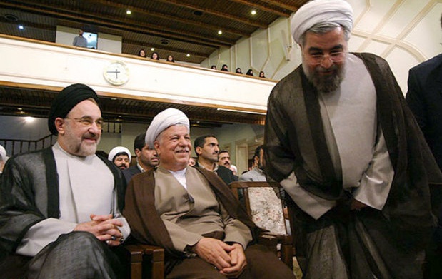 حسن روحانی (راست) اکبر هاشمی رفسنجانی (وسط) محمد خاتمی