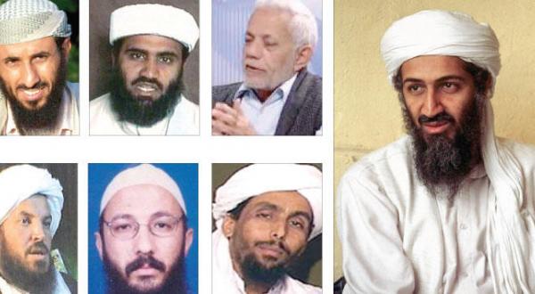 اسامه بن لادن.. ابو الولید المصری.. سلیمان ابو الغیث.. ابو بصیر الوحیشی.. ابو حفص الموریتانی.. سیف العدل.. ابو اللیث اللیبی برخی رهبران سازمان القاعده