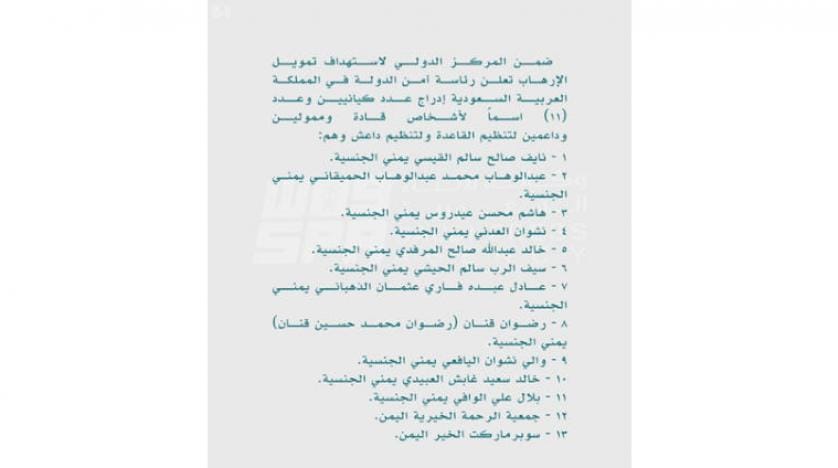 یازده فرد و دو نهاد یمنی در فهرست تروریسم عربستان سعودی
